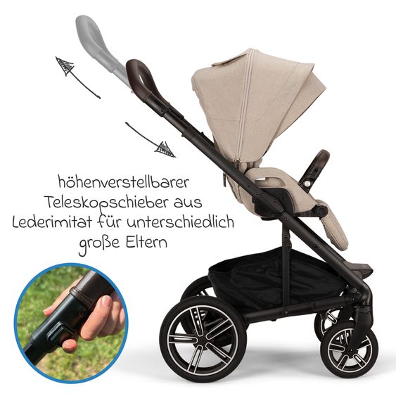 Nuna 2in1 Kombi-Kinderwagen-Set MIXX next bis 22 kg mit Babywanne, Adapter, Kniedecke, Regenschutz & Spieltier - Biscotti