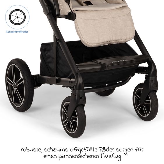 Nuna 2in1 Kombi-Kinderwagen-Set MIXX next bis 22 kg mit Babywanne, Adapter, Kniedecke, Regenschutz & Spieltier - Biscotti