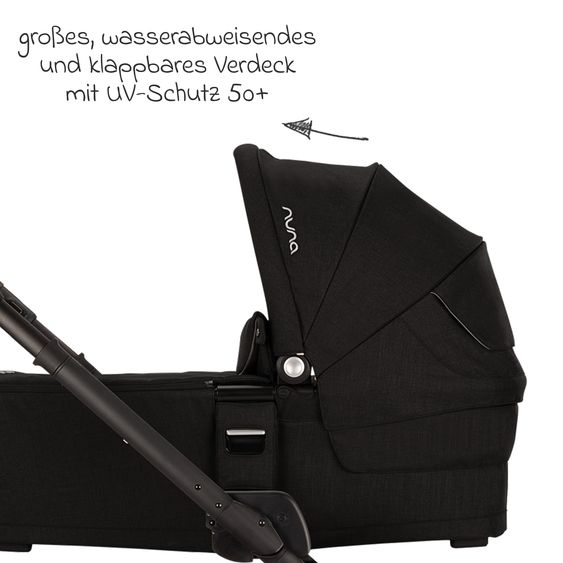 Nuna 2in1 Kombi-Kinderwagen-Set MIXX next bis 22 kg mit Babywanne, Adapter, Kniedecke, Regenschutz & Spieltier - Caviar
