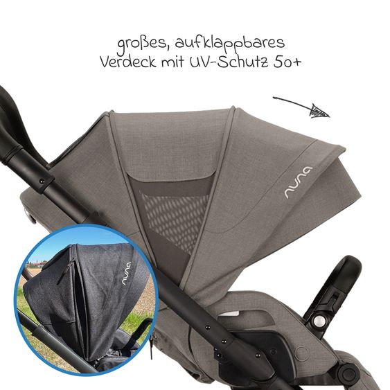 Nuna 2in1 Kombi-Kinderwagen-Set MIXX next bis 22 kg mit Babywanne, Adapter, Kniedecke, Regenschutz & Spieltier - Caviar