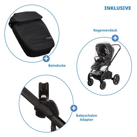 Nuna 2in1 Kombi-Kinderwagen-Set MIXX next bis 22 kg mit Babywanne, Adapter, Kniedecke, Regenschutz & Spieltier - Caviar