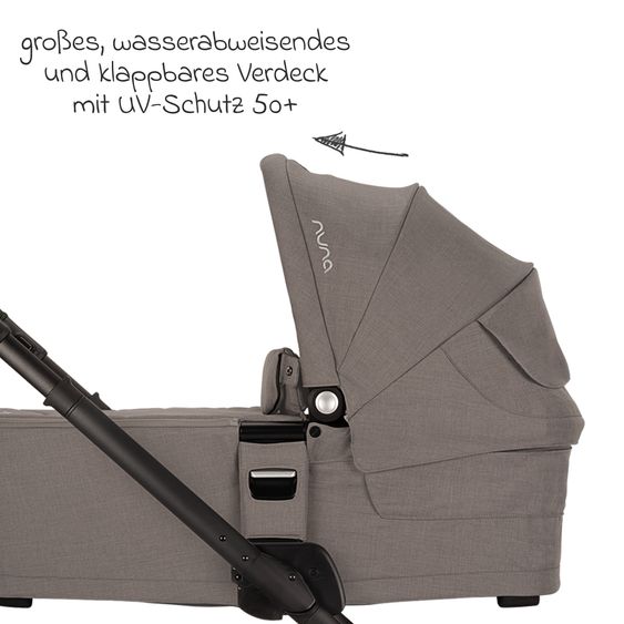 Nuna 2in1 Kombi-Kinderwagen-Set MIXX next bis 22 kg mit Babywanne, Adapter, Kniedecke, Regenschutz & Spieltier - Granite