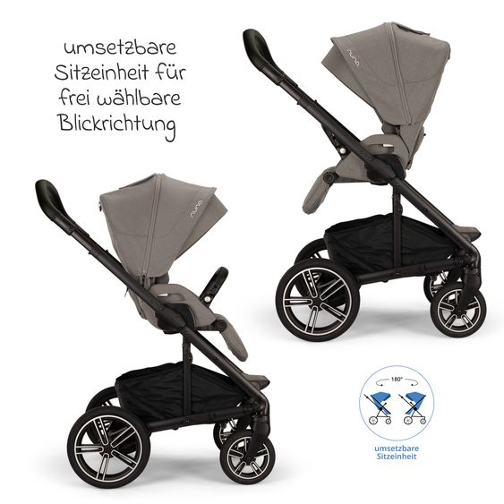 Nuna 2in1 Kombi-Kinderwagen-Set MIXX next bis 22 kg mit Babywanne, Adapter, Kniedecke, Regenschutz & Spieltier - Granite