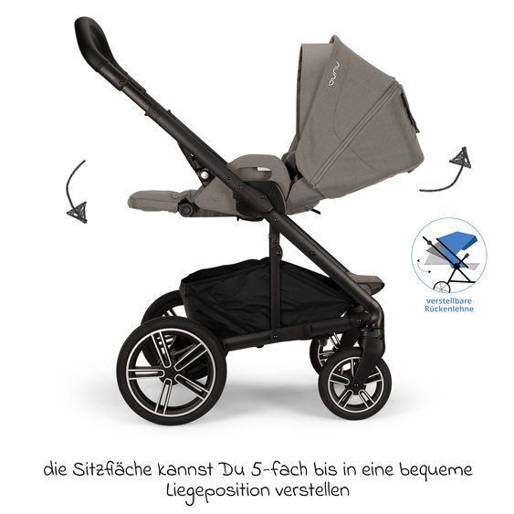 Nuna 2in1 Kombi-Kinderwagen-Set MIXX next bis 22 kg mit Babywanne, Adapter, Kniedecke, Regenschutz & Spieltier - Granite