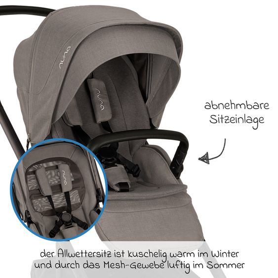 Nuna 2in1 Kombi-Kinderwagen-Set MIXX next bis 22 kg mit Babywanne, Adapter, Kniedecke, Regenschutz & Spieltier - Granite
