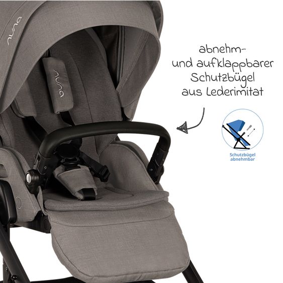 Nuna 2in1 Kombi-Kinderwagen-Set MIXX next bis 22 kg mit Babywanne, Adapter, Kniedecke, Regenschutz & Spieltier - Granite