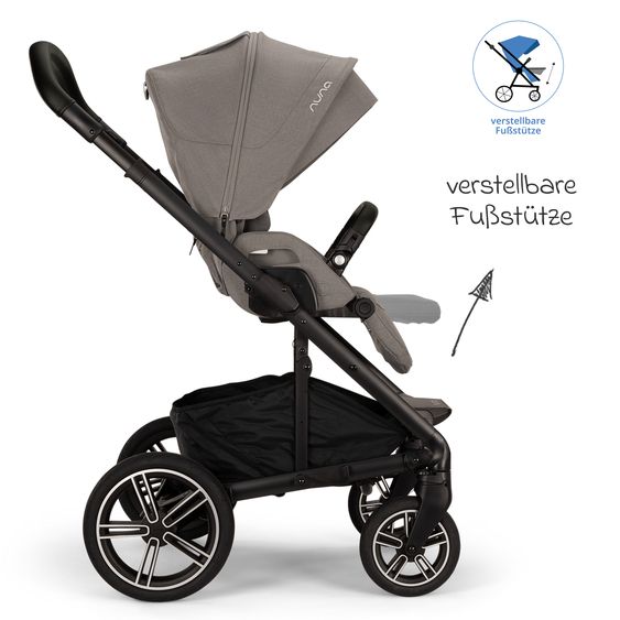 Nuna 2in1 Kombi-Kinderwagen-Set MIXX next bis 22 kg mit Babywanne, Adapter, Kniedecke, Regenschutz & Spieltier - Granite