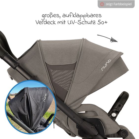 Nuna 2in1 Kombi-Kinderwagen-Set MIXX next bis 22 kg mit Babywanne, Adapter, Kniedecke, Regenschutz & Spieltier - Granite