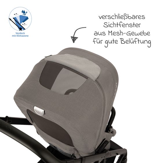 Nuna 2in1 Kombi-Kinderwagen-Set MIXX next bis 22 kg mit Babywanne, Adapter, Kniedecke, Regenschutz & Spieltier - Granite