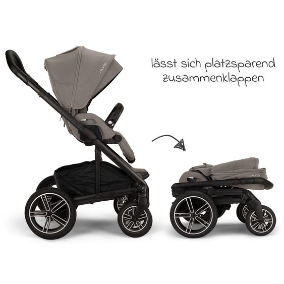 Nuna 2in1 Kombi-Kinderwagen-Set MIXX next bis 22 kg mit Babywanne, Adapter, Kniedecke, Regenschutz & Spieltier - Granite