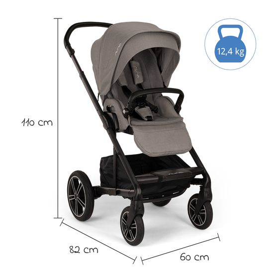 Nuna 2in1 Kombi-Kinderwagen-Set MIXX next bis 22 kg mit Babywanne, Adapter, Kniedecke, Regenschutz & Spieltier - Granite