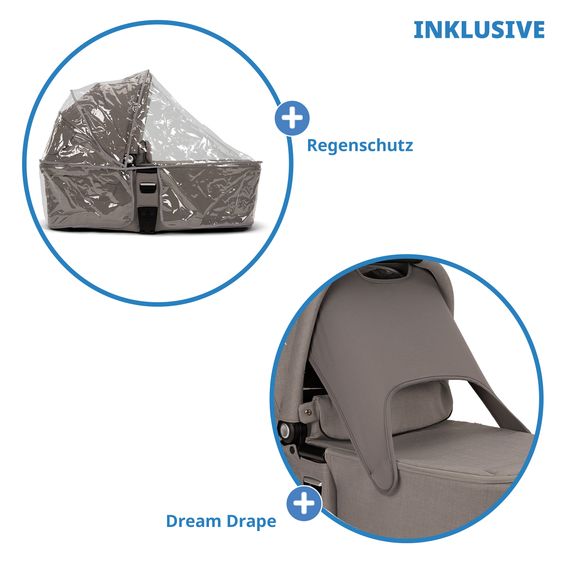 Nuna 2in1 Kombi-Kinderwagen-Set MIXX next bis 22 kg mit Babywanne, Adapter, Kniedecke, Regenschutz & Spieltier - Granite