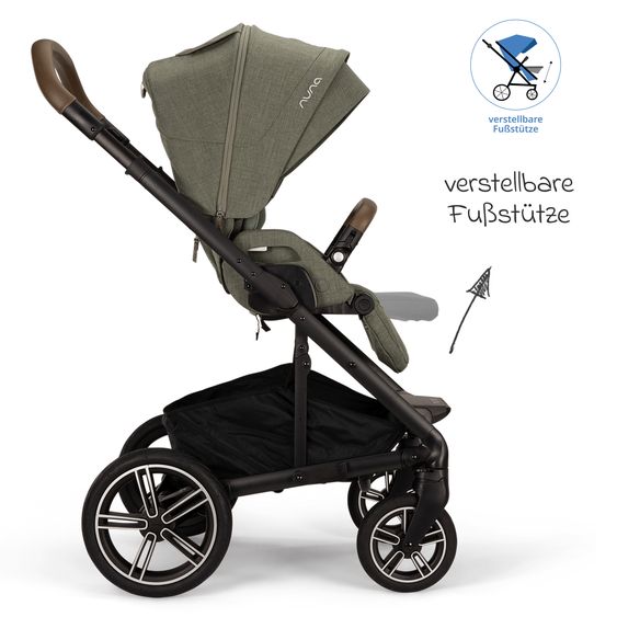 Nuna 2in1 Kombi-Kinderwagen-Set MIXX next bis 22 kg mit Babywanne, Adapter, Kniedecke, Regenschutz & Spieltier - Pine