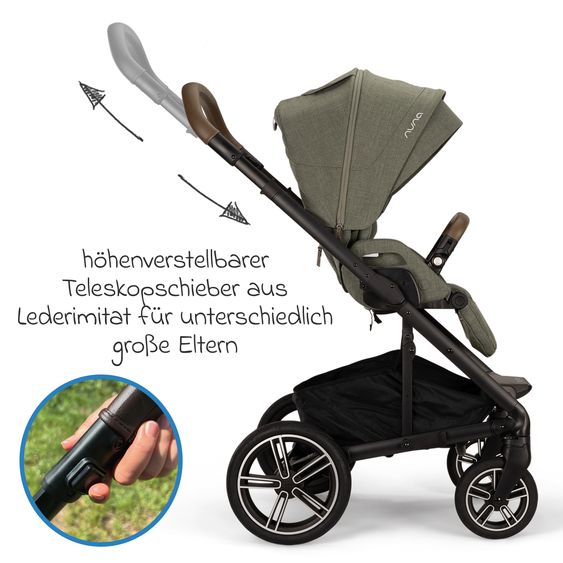 Nuna 2in1 Kombi-Kinderwagen-Set MIXX next bis 22 kg mit Babywanne, Adapter, Kniedecke, Regenschutz & Spieltier - Pine