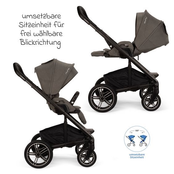 Nuna 2in1 Kombi-Kinderwagen-Set MIXX next bis 22 kg mit Babywanne, Adapter, Kniedecke, Regenschutz & Spieltier - Thunder