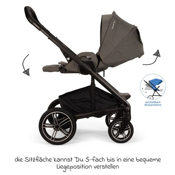 Nuna 2in1 Kombi-Kinderwagen-Set MIXX next bis 22 kg mit Babywanne, Adapter, Kniedecke, Regenschutz & Spieltier - Thunder