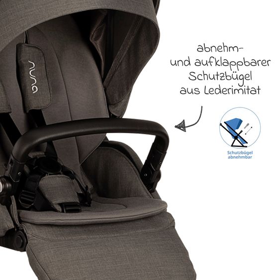 Nuna 2in1 Kombi-Kinderwagen-Set MIXX next bis 22 kg mit Babywanne, Adapter, Kniedecke, Regenschutz & Spieltier - Thunder