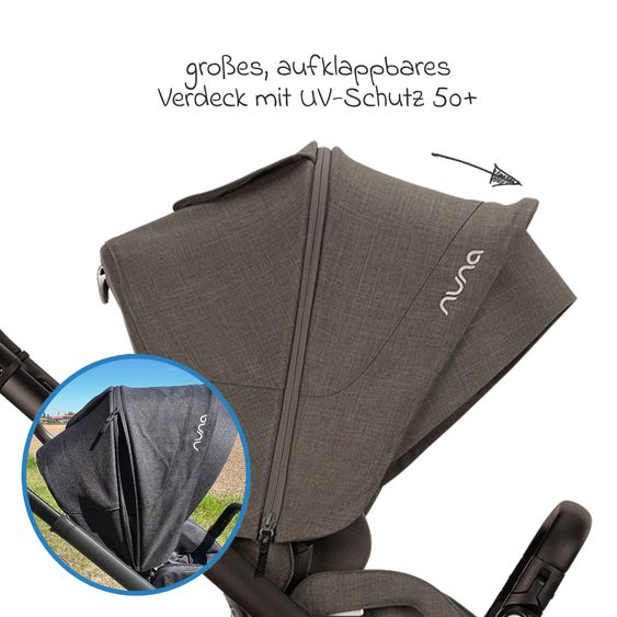 Nuna 2in1 Kombi-Kinderwagen-Set MIXX next bis 22 kg mit Babywanne, Adapter, Kniedecke, Regenschutz & Spieltier - Thunder