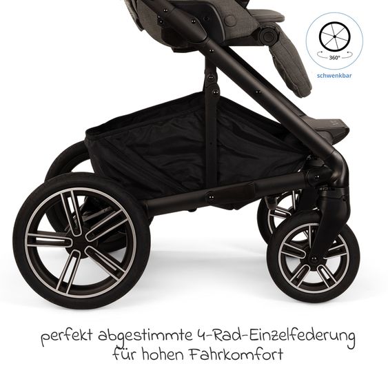 Nuna 2in1 Kombi-Kinderwagen-Set MIXX next bis 22 kg mit Babywanne, Adapter, Kniedecke, Regenschutz & Spieltier - Thunder
