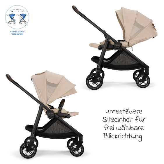 Nuna 2in1 Kombi-Kinderwagen-Set SWIV bis 22 kg mit Babywanne, Adapter, Transporttasche, Getränkehalter, Regenschutz & Spieltier - Biscotti