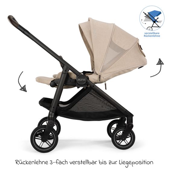 Nuna 2in1 Kombi-Kinderwagen-Set SWIV bis 22 kg mit Babywanne, Adapter, Transporttasche, Getränkehalter, Regenschutz & Spieltier - Biscotti