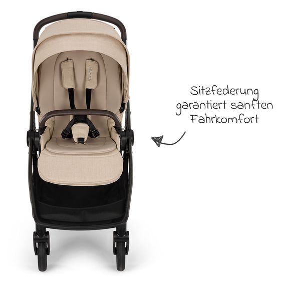 Nuna 2in1 Kombi-Kinderwagen-Set SWIV bis 22 kg mit Babywanne, Adapter, Transporttasche, Getränkehalter, Regenschutz & Spieltier - Biscotti