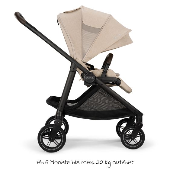 Nuna 2in1 Kombi-Kinderwagen-Set SWIV bis 22 kg mit Babywanne, Adapter, Transporttasche, Getränkehalter, Regenschutz & Spieltier - Biscotti