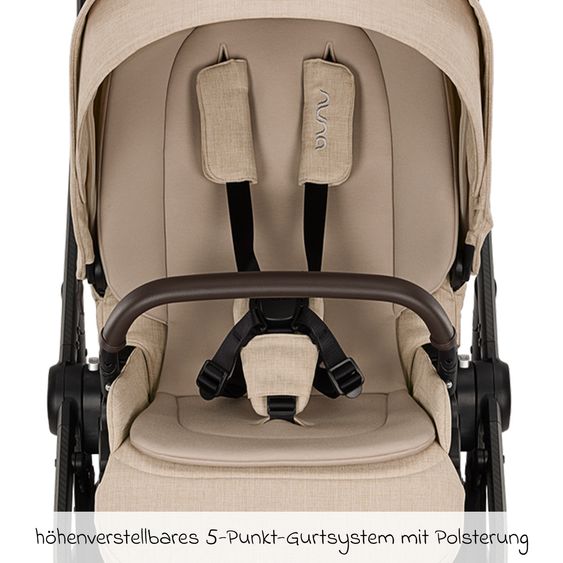 Nuna 2in1 Kombi-Kinderwagen-Set SWIV bis 22 kg mit Babywanne, Adapter, Transporttasche, Getränkehalter, Regenschutz & Spieltier - Biscotti