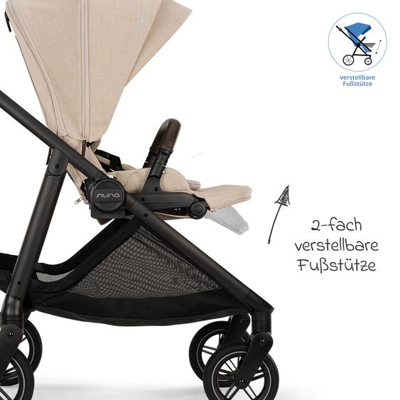 Nuna 2in1 Kombi-Kinderwagen-Set SWIV bis 22 kg mit Babywanne, Adapter, Transporttasche, Getränkehalter, Regenschutz & Spieltier - Biscotti