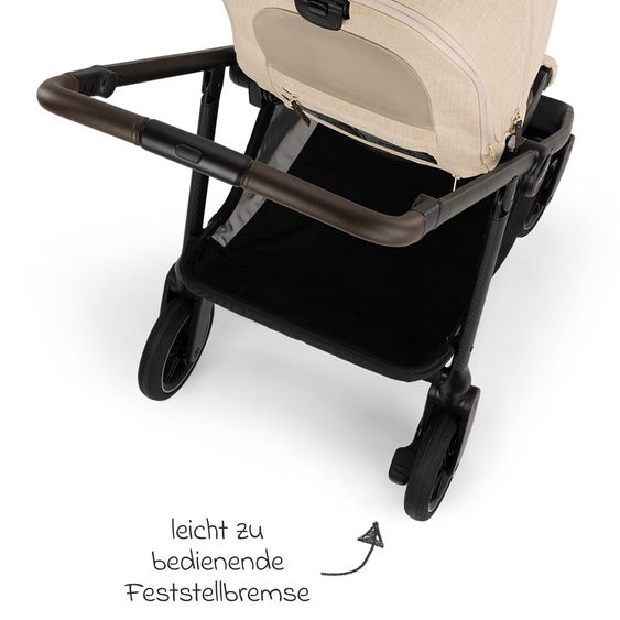 Nuna 2in1 Kombi-Kinderwagen-Set SWIV bis 22 kg mit Babywanne, Adapter, Transporttasche, Getränkehalter, Regenschutz & Spieltier - Biscotti