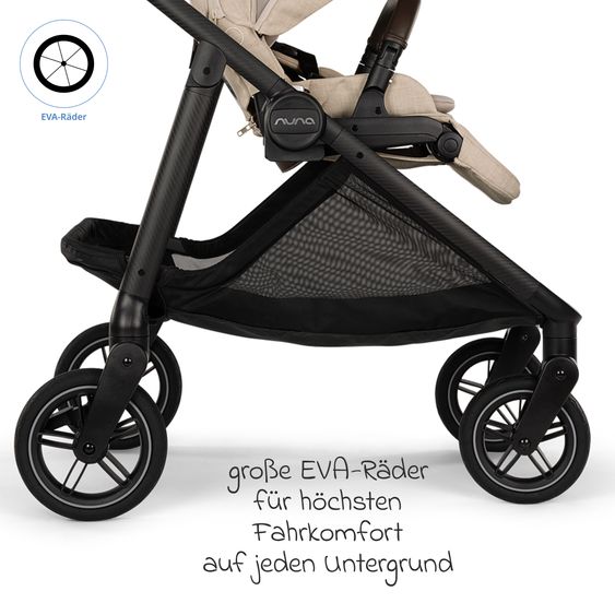 Nuna 2in1 Kombi-Kinderwagen-Set SWIV bis 22 kg mit Babywanne, Adapter, Transporttasche, Getränkehalter, Regenschutz & Spieltier - Biscotti