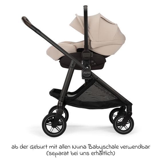Nuna 2in1 Kombi-Kinderwagen-Set SWIV bis 22 kg mit Babywanne, Adapter, Transporttasche, Getränkehalter, Regenschutz & Spieltier - Biscotti