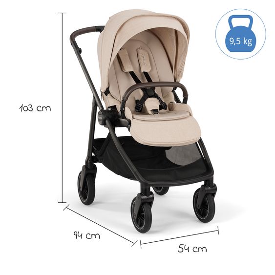 Nuna 2in1 Kombi-Kinderwagen-Set SWIV bis 22 kg mit Babywanne, Adapter, Transporttasche, Getränkehalter, Regenschutz & Spieltier - Biscotti