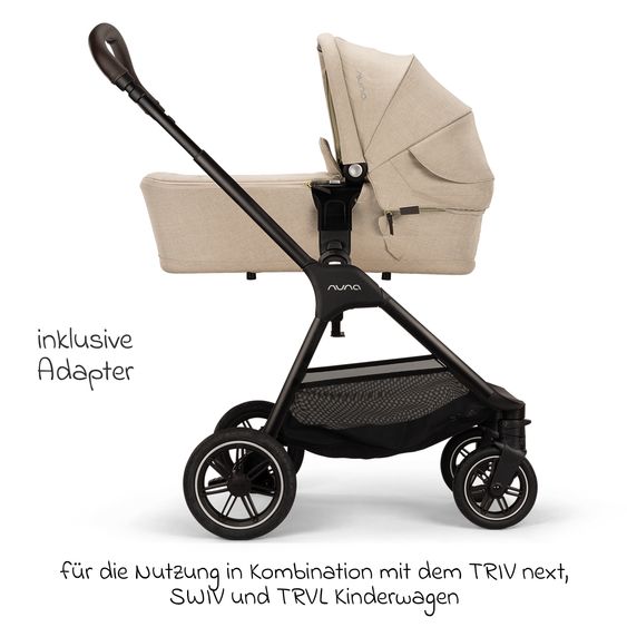 Nuna 2in1 Kombi-Kinderwagen-Set SWIV bis 22 kg mit Babywanne, Adapter, Transporttasche, Getränkehalter, Regenschutz & Spieltier - Biscotti