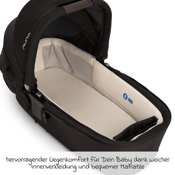 Nuna 2in1 Kombi-Kinderwagen-Set SWIV bis 22 kg mit Babywanne, Adapter, Transporttasche, Getränkehalter, Regenschutz & Spieltier - Caviar