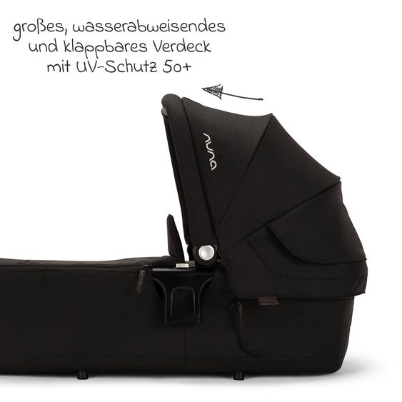 Nuna 2in1 Kombi-Kinderwagen-Set SWIV bis 22 kg mit Babywanne, Adapter, Transporttasche, Getränkehalter, Regenschutz & Spieltier - Caviar