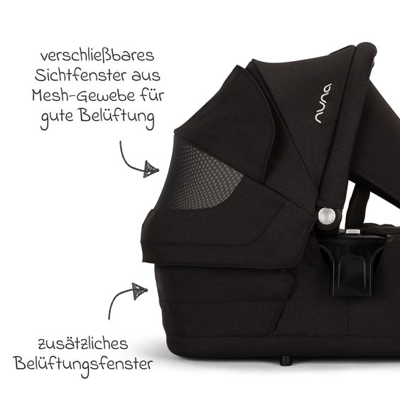 Nuna 2in1 Kombi-Kinderwagen-Set SWIV bis 22 kg mit Babywanne, Adapter, Transporttasche, Getränkehalter, Regenschutz & Spieltier - Caviar