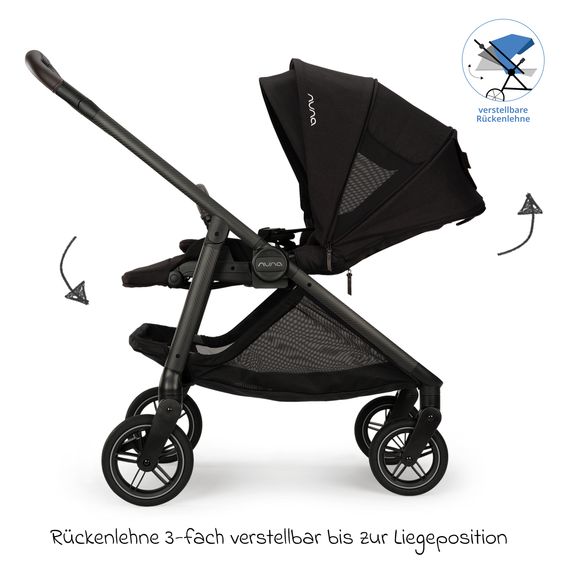 Nuna 2in1 Kombi-Kinderwagen-Set SWIV bis 22 kg mit Babywanne, Adapter, Transporttasche, Getränkehalter, Regenschutz & Spieltier - Caviar