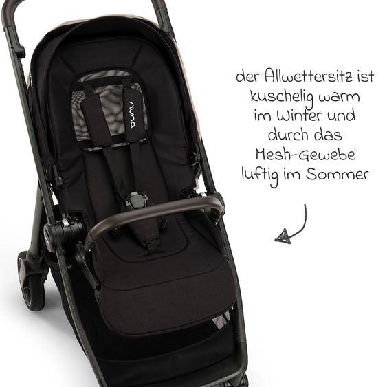 Nuna 2in1 Kombi-Kinderwagen-Set SWIV bis 22 kg mit Babywanne, Adapter, Transporttasche, Getränkehalter, Regenschutz & Spieltier - Caviar