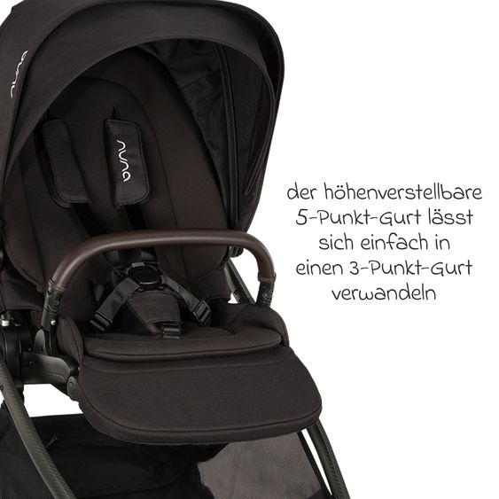 Nuna 2in1 Kombi-Kinderwagen-Set SWIV bis 22 kg mit Babywanne, Adapter, Transporttasche, Getränkehalter, Regenschutz & Spieltier - Caviar