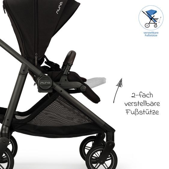 Nuna 2in1 Kombi-Kinderwagen-Set SWIV bis 22 kg mit Babywanne, Adapter, Transporttasche, Getränkehalter, Regenschutz & Spieltier - Caviar