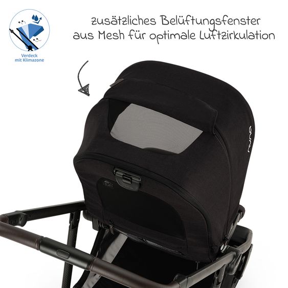 Nuna 2in1 Kombi-Kinderwagen-Set SWIV bis 22 kg mit Babywanne, Adapter, Transporttasche, Getränkehalter, Regenschutz & Spieltier - Caviar