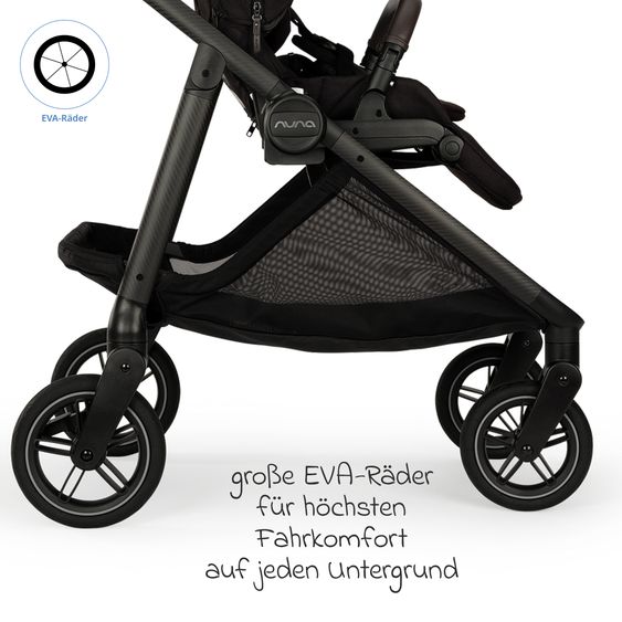 Nuna 2in1 Kombi-Kinderwagen-Set SWIV bis 22 kg mit Babywanne, Adapter, Transporttasche, Getränkehalter, Regenschutz & Spieltier - Caviar