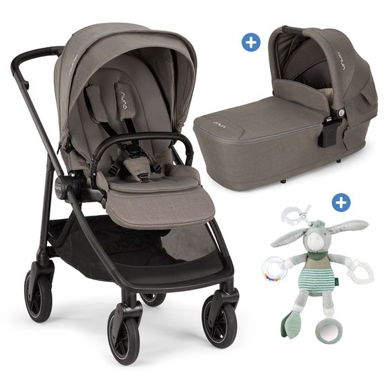 Nuna 2in1 Kombi-Kinderwagen-Set SWIV bis 22 kg mit Babywanne, Adapter, Transporttasche, Getränkehalter, Regenschutz & Spieltier - Granite