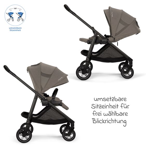 Nuna 2in1 Kombi-Kinderwagen-Set SWIV bis 22 kg mit Babywanne, Adapter, Transporttasche, Getränkehalter, Regenschutz & Spieltier - Granite