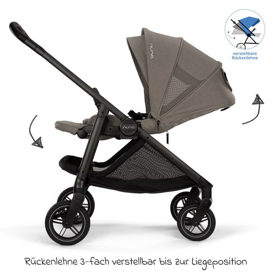 Nuna 2in1 Kombi-Kinderwagen-Set SWIV bis 22 kg mit Babywanne, Adapter, Transporttasche, Getränkehalter, Regenschutz & Spieltier - Granite
