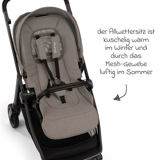Nuna 2in1 Kombi-Kinderwagen-Set SWIV bis 22 kg mit Babywanne, Adapter, Transporttasche, Getränkehalter, Regenschutz & Spieltier - Granite