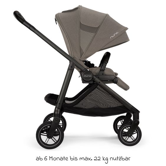 Nuna 2in1 Kombi-Kinderwagen-Set SWIV bis 22 kg mit Babywanne, Adapter, Transporttasche, Getränkehalter, Regenschutz & Spieltier - Granite