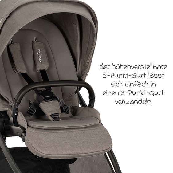 Nuna 2in1 Kombi-Kinderwagen-Set SWIV bis 22 kg mit Babywanne, Adapter, Transporttasche, Getränkehalter, Regenschutz & Spieltier - Granite