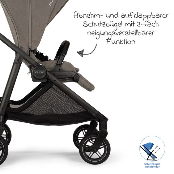 Nuna 2in1 Kombi-Kinderwagen-Set SWIV bis 22 kg mit Babywanne, Adapter, Transporttasche, Getränkehalter, Regenschutz & Spieltier - Granite